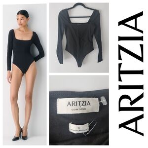 NWT Aritzia Contour Long Sleeve Square Neck Bodysuit Black Size S